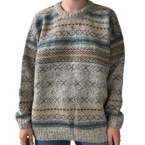 Vintage 1990s P.G. Field Mens 100% Wool Striped Chunky Sweater Sz L